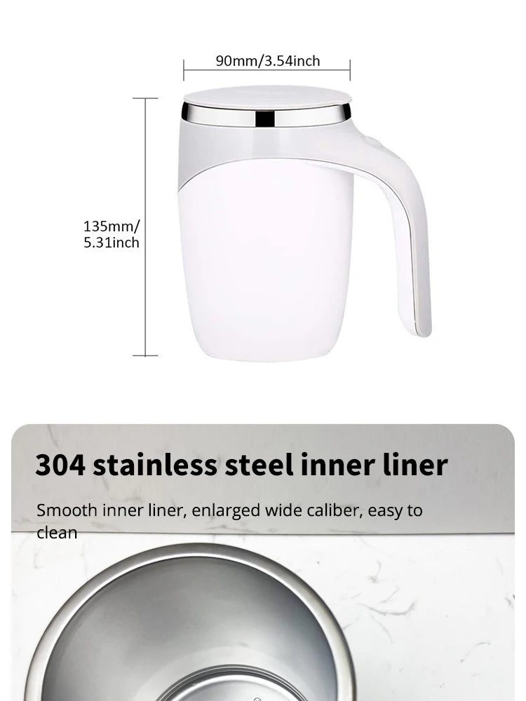 Self-Stirring Magnetic Mug – Rechargeable, Stainless Steel, Spill-Free Mixer Cup