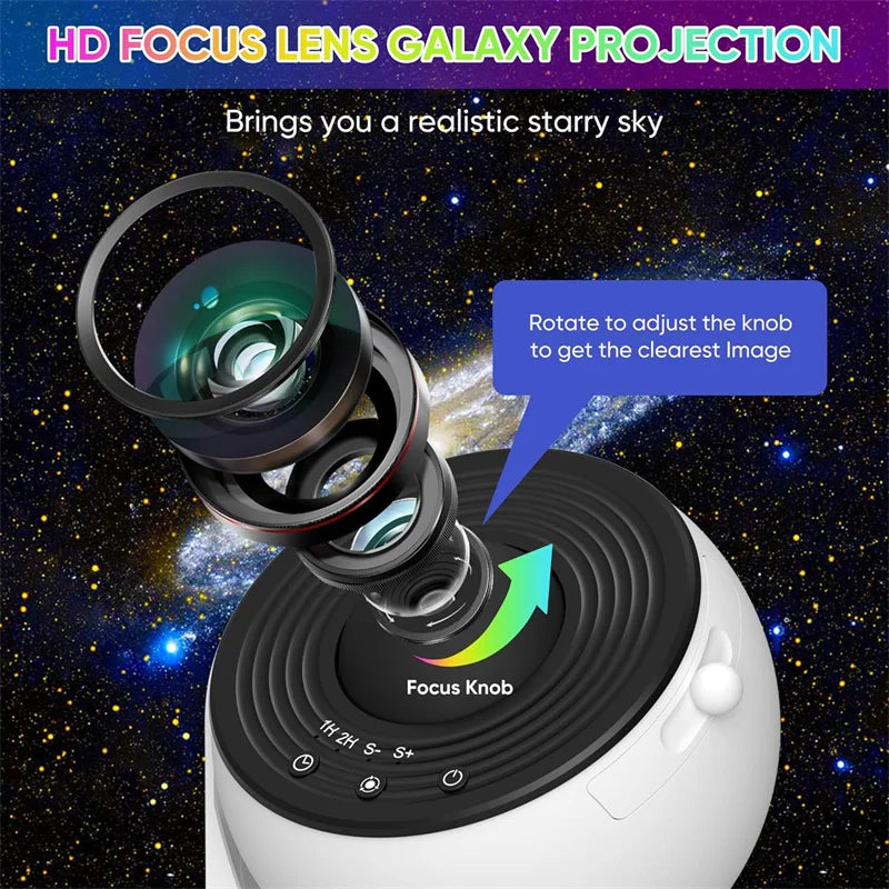 Galaxy Star Projector – 360° Rotating Nebula Light with Remote & Timer