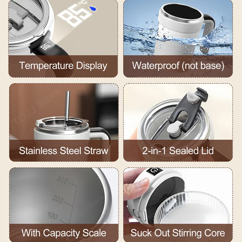 Automatic Stirring Mug – Rechargeable Magnetic Mixer with LED Temp Display | 380ml