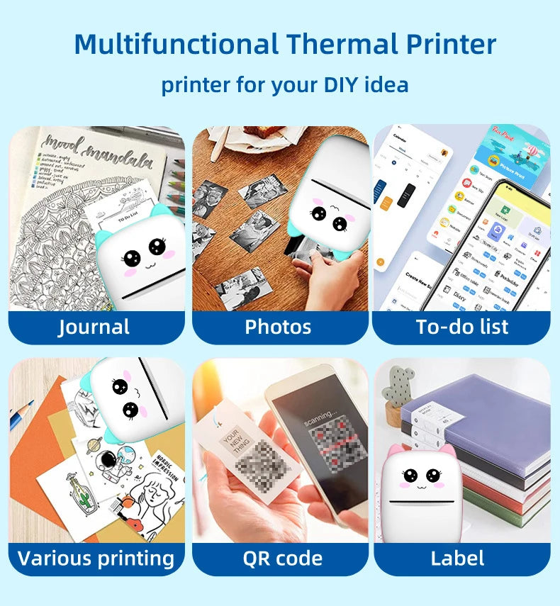 Mini Wireless Thermal Printer – Inkless Sticker & Label Printing for iOS & Android