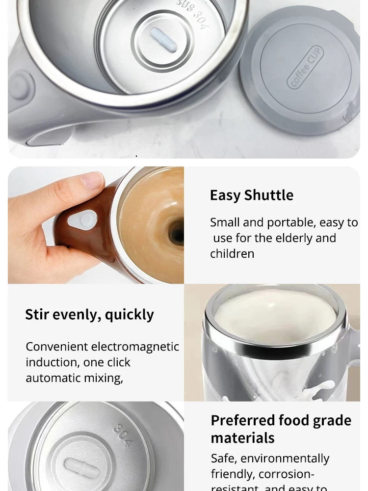 Self-Stirring Magnetic Mug – Rechargeable, Stainless Steel, Spill-Free Mixer Cup