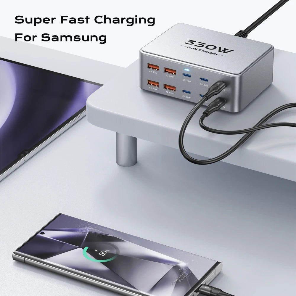 330W GaN USB-C Multi-Port Fast Charger – PD 3.0 / PPS / QC 3.0 for Laptops & Phones