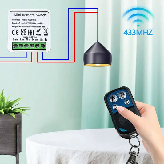 433MHz Wireless Light Switch Kit with RF Relay Receiver & Timer | 16A Smart Wall Remote for Home Automation