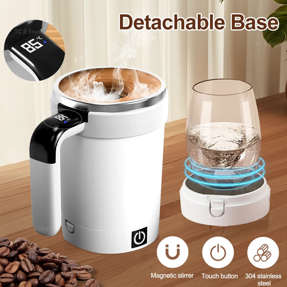 Automatic Stirring Mug – Rechargeable Magnetic Mixer with LED Temp Display | 380ml