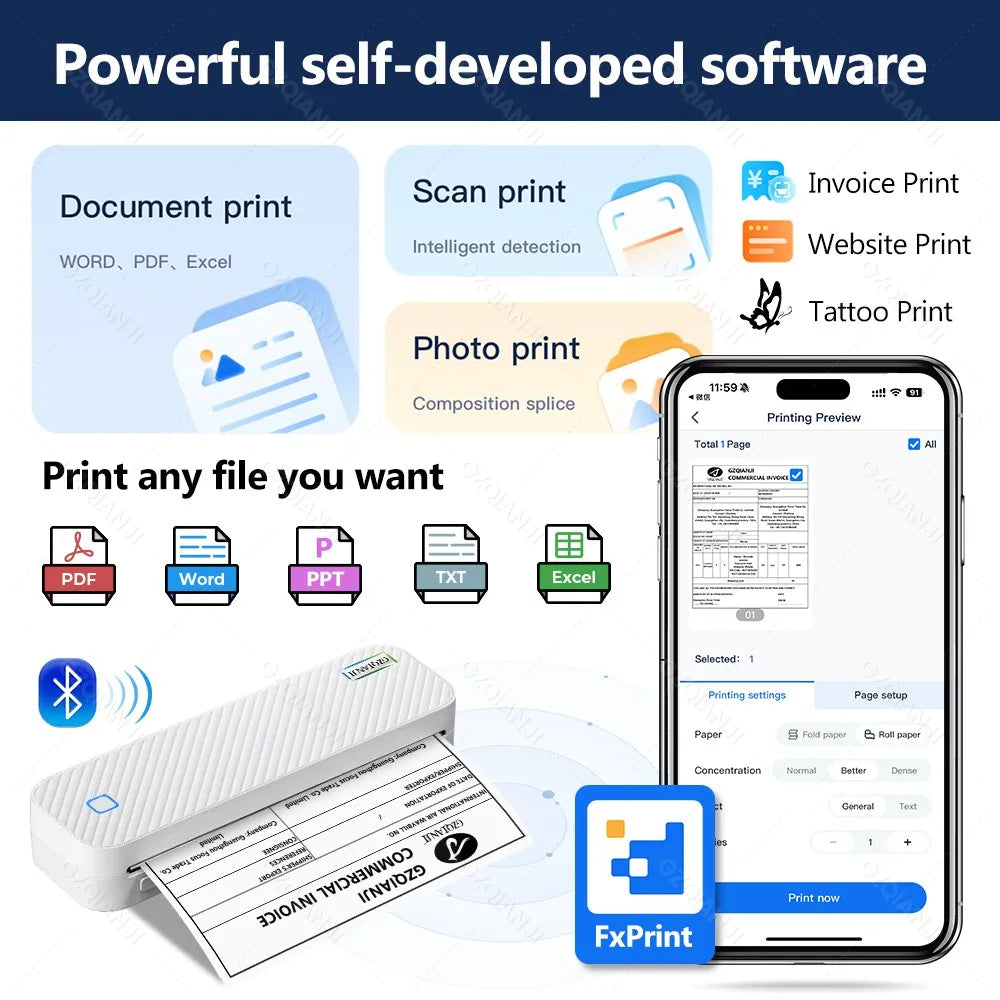 Portable A4 Bluetooth Thermal Printer – Print Documents & Photos On the Go