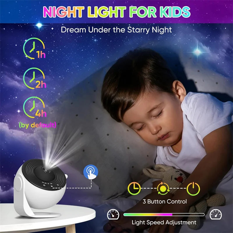 Galaxy Star Projector – 360° Rotating Nebula Light with Remote & Timer