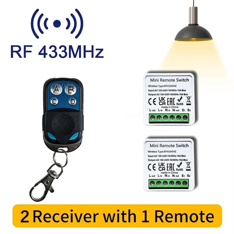 433MHz Wireless Light Switch Kit with RF Relay Receiver & Timer | 16A Smart Wall Remote for Home Automation