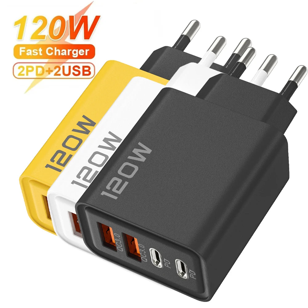 Quick Charge 3.0 – 120W 4-Port Fast USB Wall Charger (PD + Type-C)