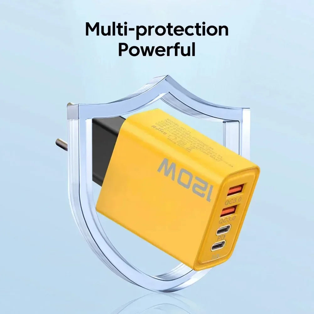 Quick Charge 3.0 – 120W 4-Port Fast USB Wall Charger (PD + Type-C)