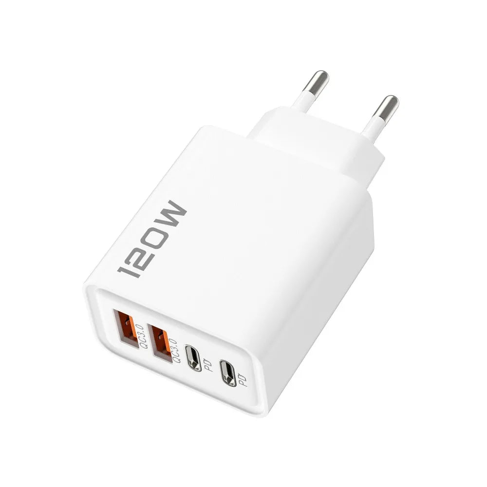 Quick Charge 3.0 – 120W 4-Port Fast USB Wall Charger (PD + Type-C)