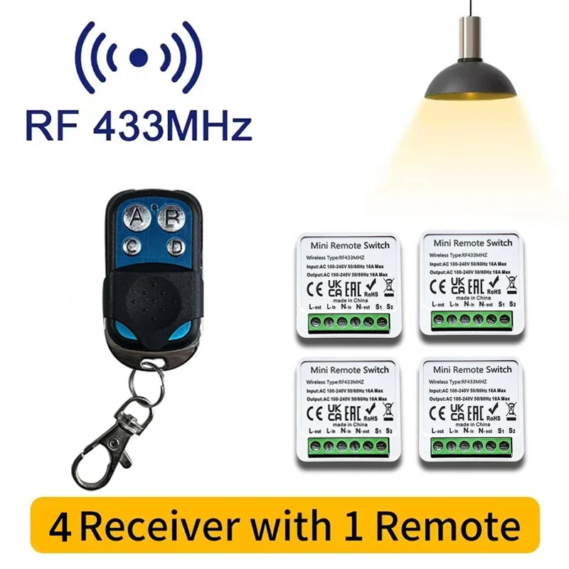 433MHz Wireless Light Switch Kit with RF Relay Receiver & Timer | 16A Smart Wall Remote for Home Automation