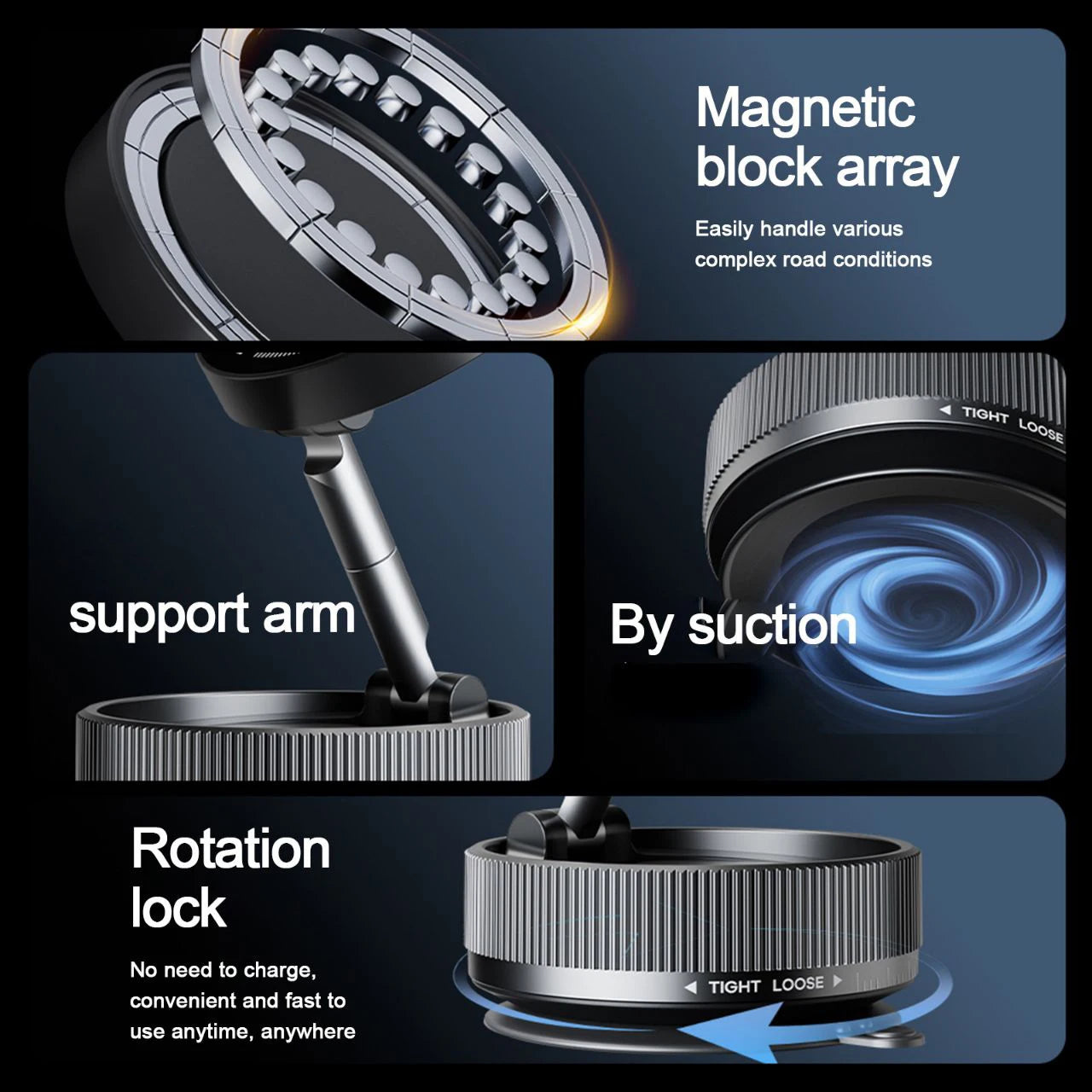 Magnetic Car Phone Mount – 360° Rotatable & Foldable Dashboard Holder