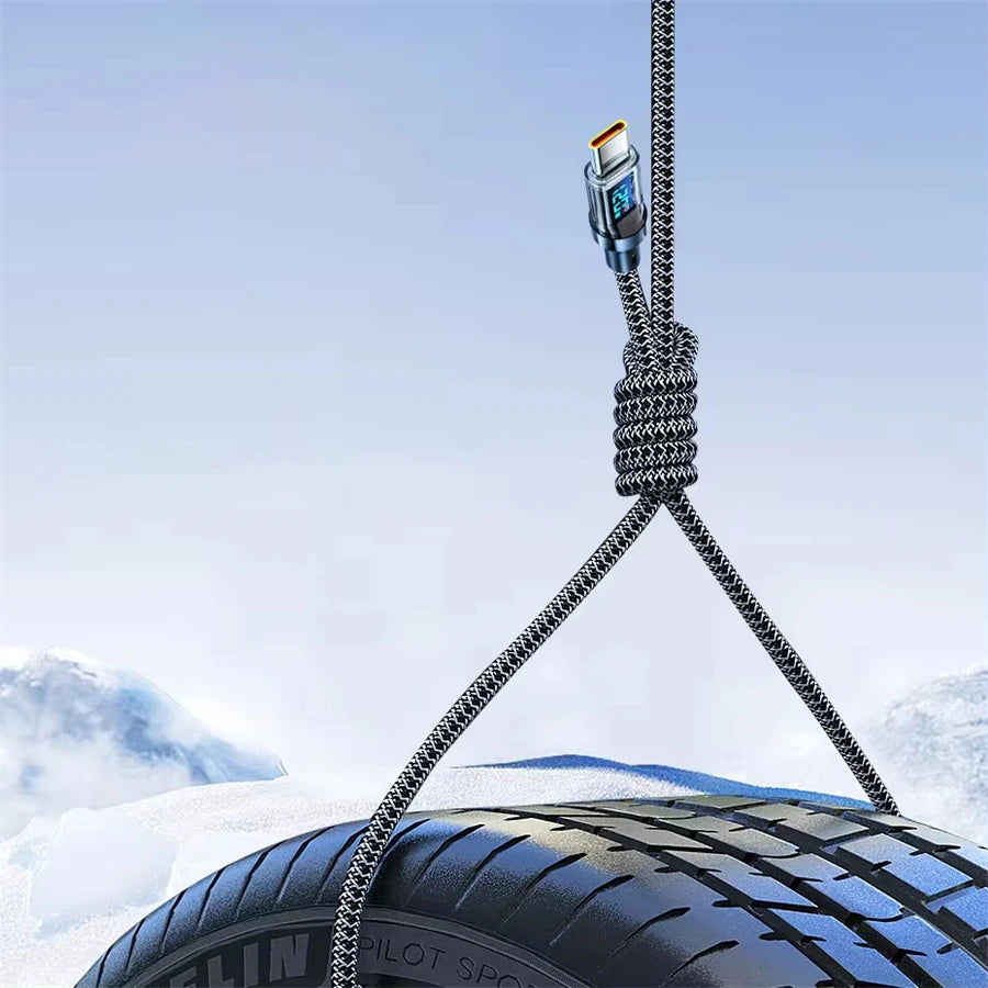 120W USB-C to USB-C Fast Charging Cable with LED Display – For Android, Samsung, Huawei, Xiaomi, More