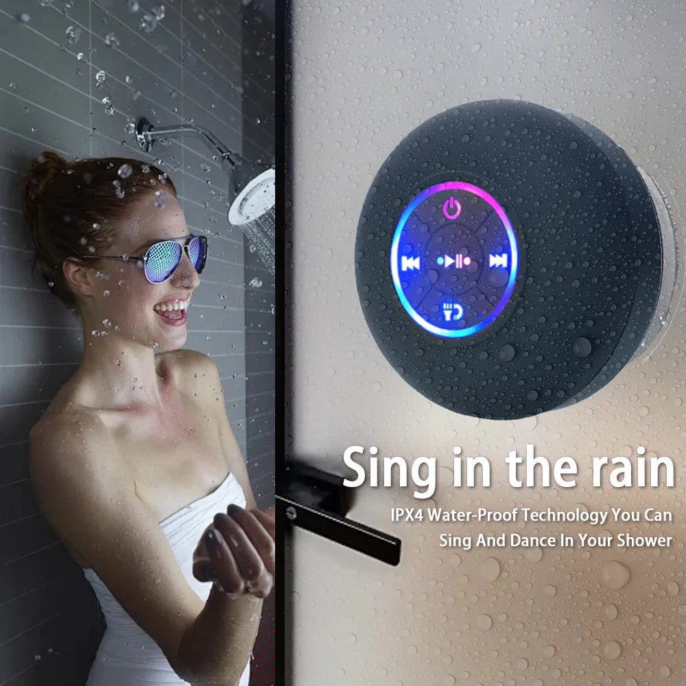 Mini Waterproof Bluetooth Speaker with LED & Suction Cup | Portable Stereo Sound Box
