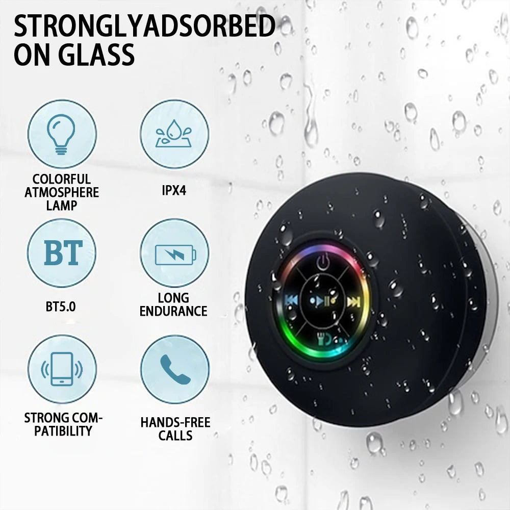 Mini Waterproof Bluetooth Speaker with LED & Suction Cup | Portable Stereo Sound Box
