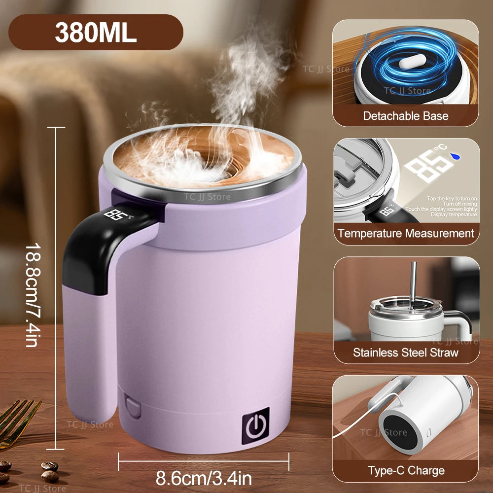 Automatic Stirring Mug – Rechargeable Magnetic Mixer with LED Temp Display | 380ml