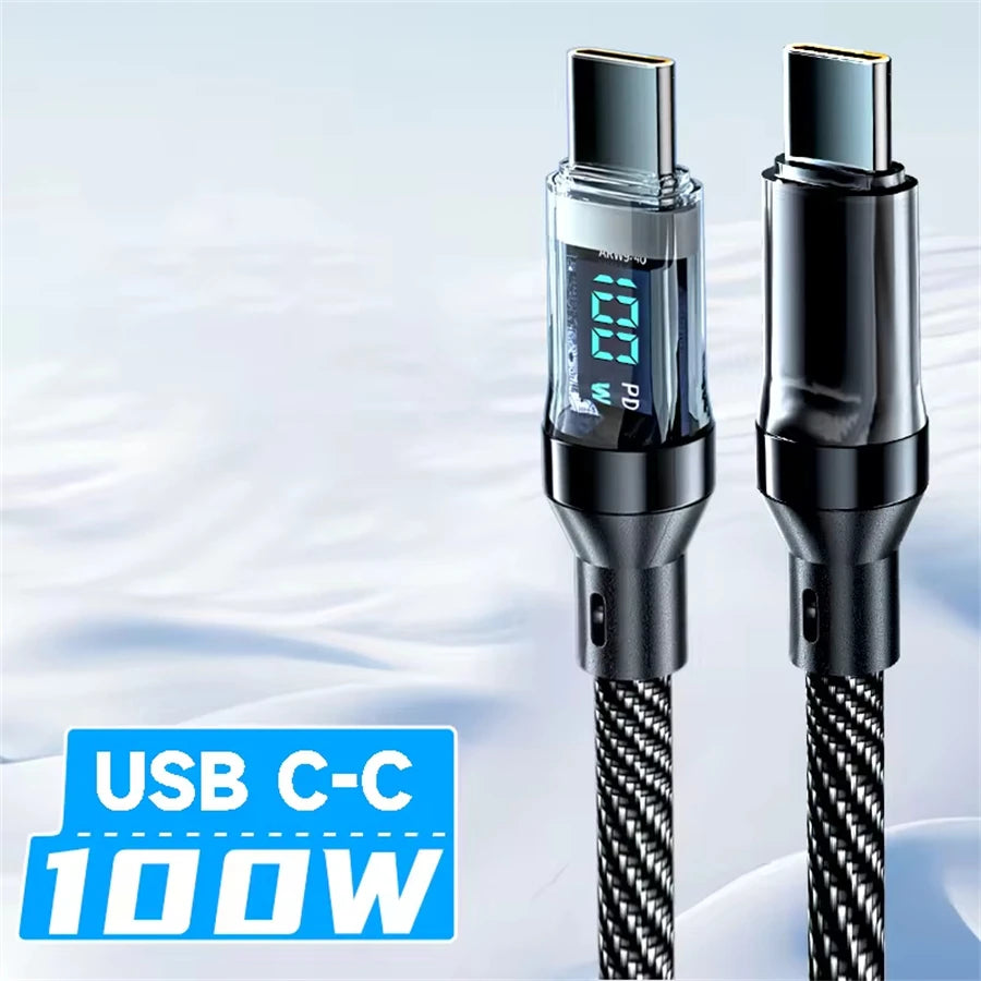 120W USB-C to USB-C Fast Charging Cable with LED Display – For Android, Samsung, Huawei, Xiaomi, More