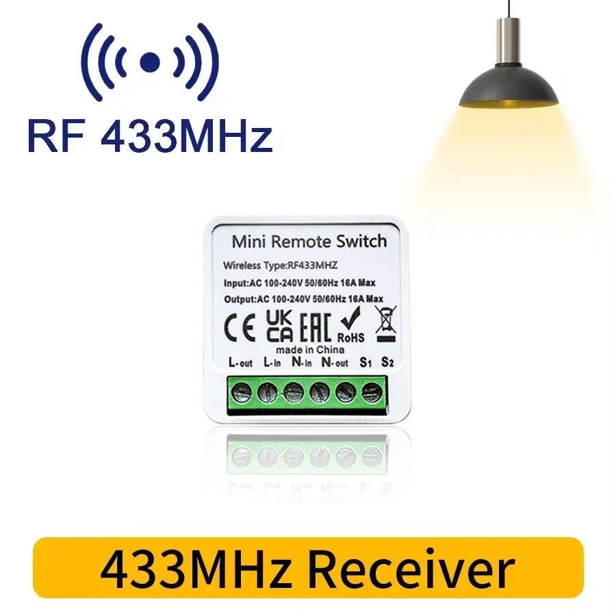 433MHz Wireless Light Switch Kit with RF Relay Receiver & Timer | 16A Smart Wall Remote for Home Automation