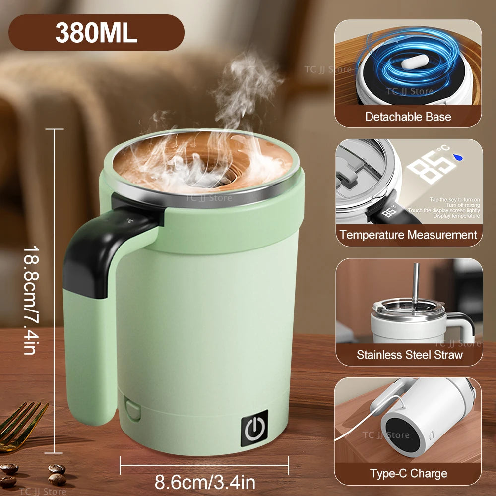 Automatic Stirring Mug – Rechargeable Magnetic Mixer with LED Temp Display | 380ml