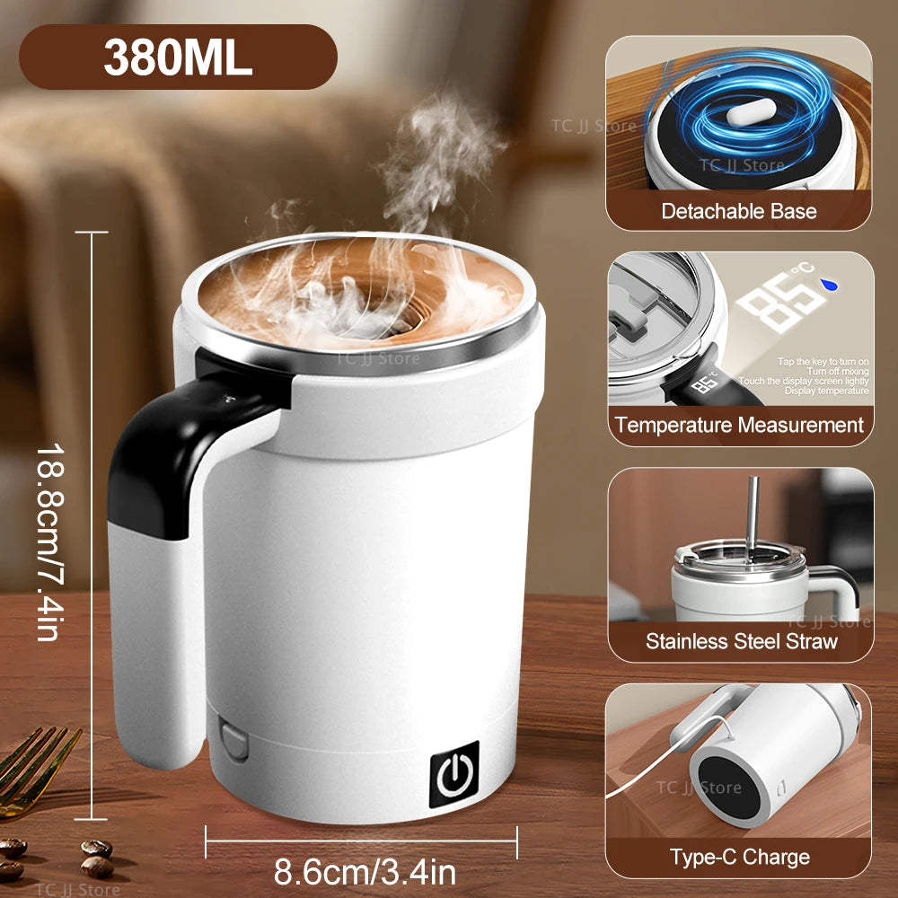 Automatic Stirring Mug – Rechargeable Magnetic Mixer with LED Temp Display | 380ml
