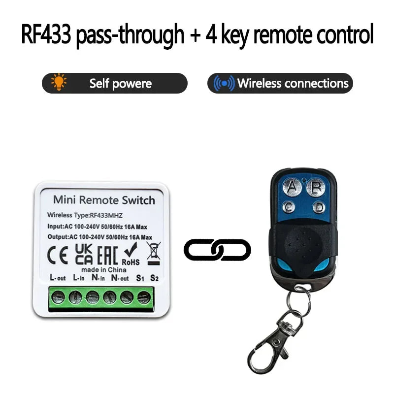 433MHz Wireless Light Switch Kit with RF Relay Receiver & Timer | 16A Smart Wall Remote for Home Automation