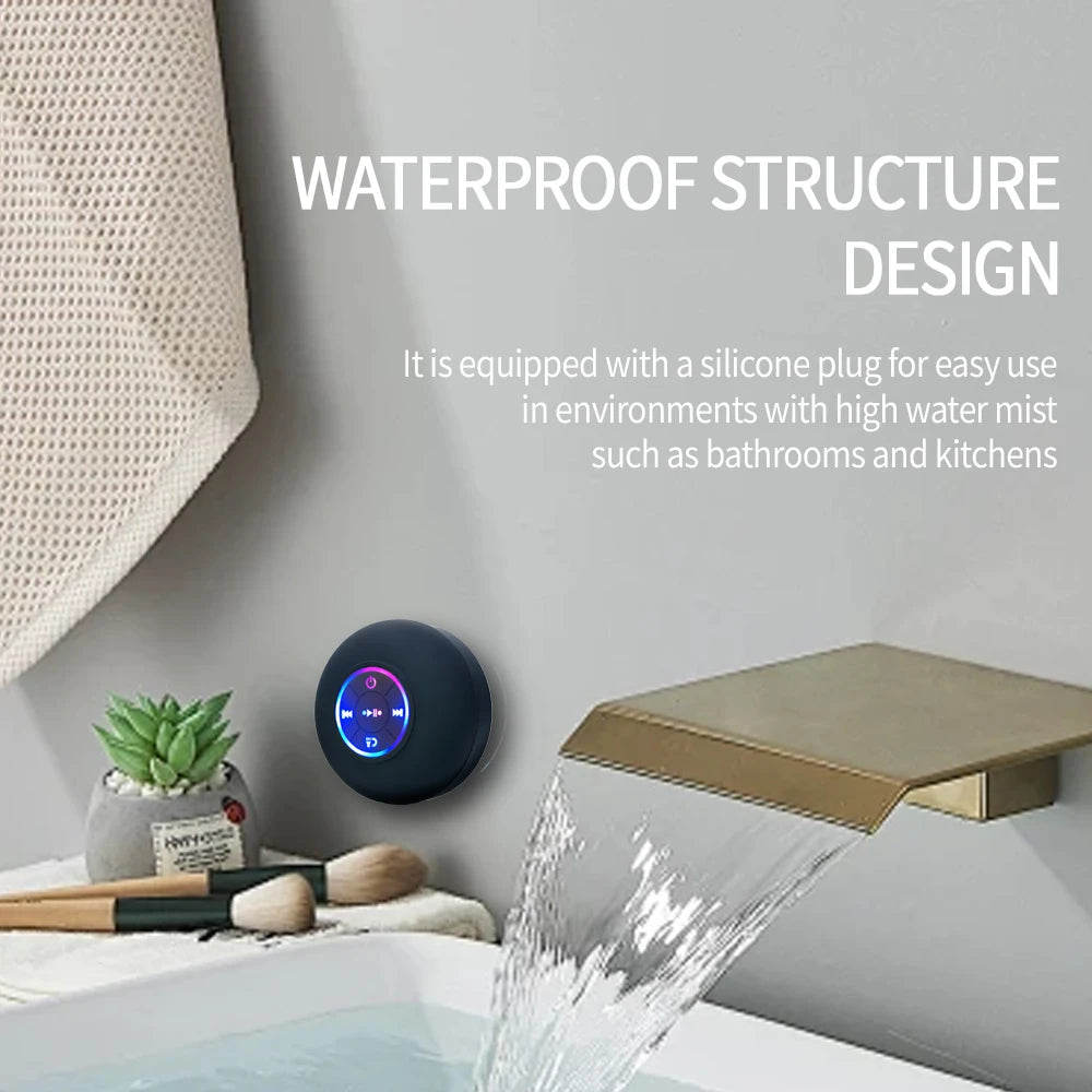 Mini Waterproof Bluetooth Speaker with LED & Suction Cup | Portable Stereo Sound Box